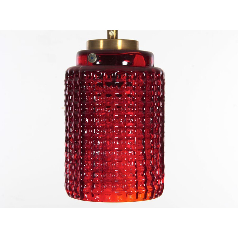 Vintage Scandinavian red glass hanging lamp - 1960s