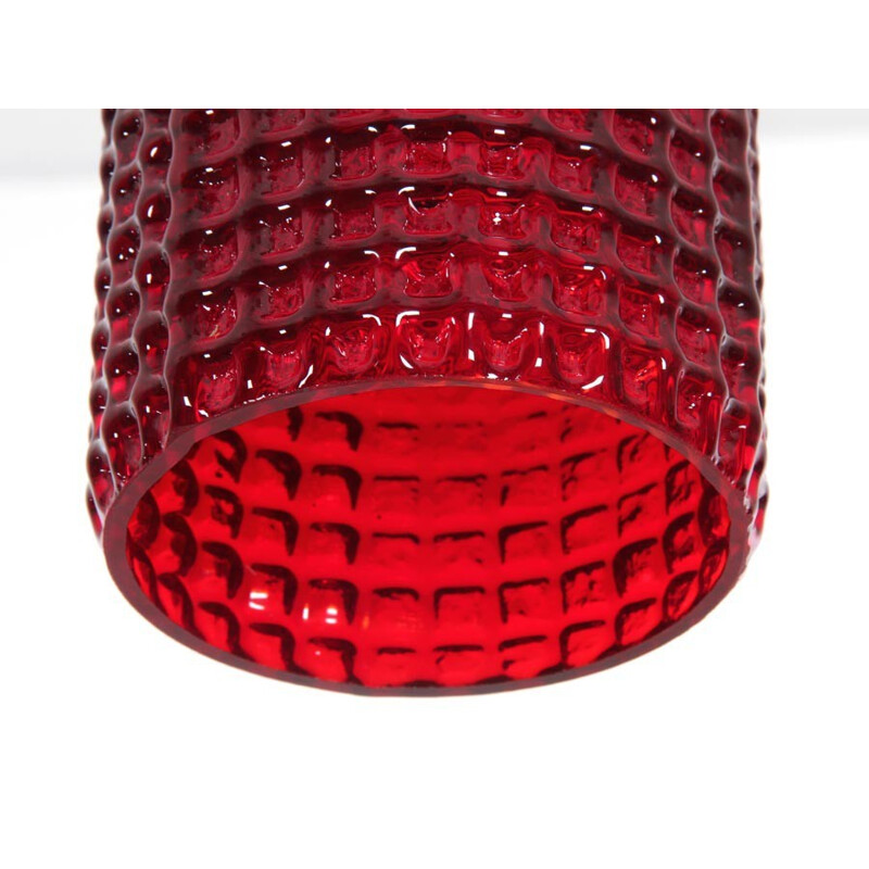 Vintage Scandinavian red glass hanging lamp - 1960s