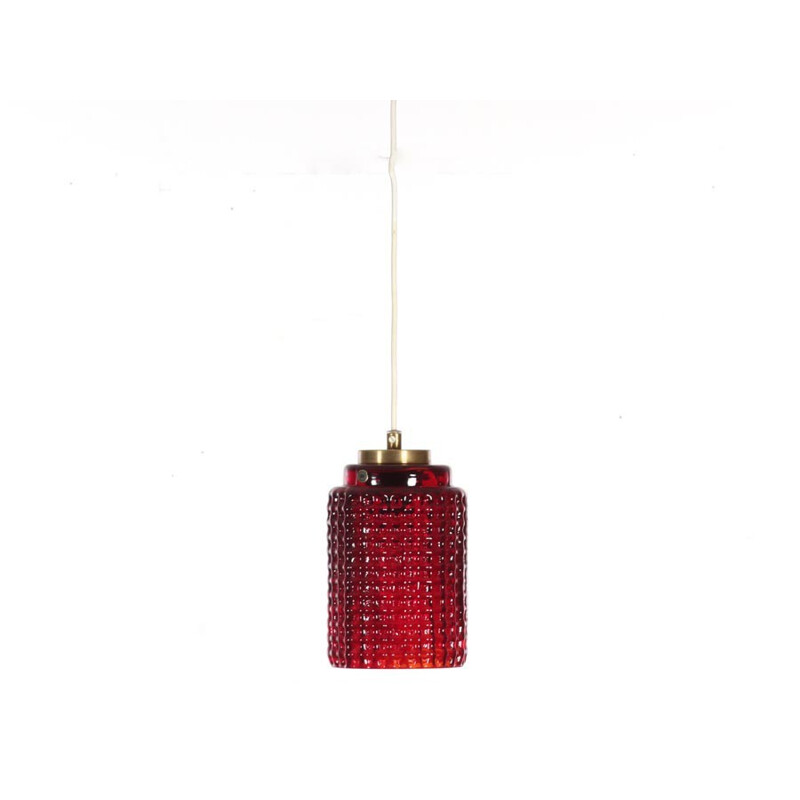 Scandinavische rode glazen hanglamp - 1960