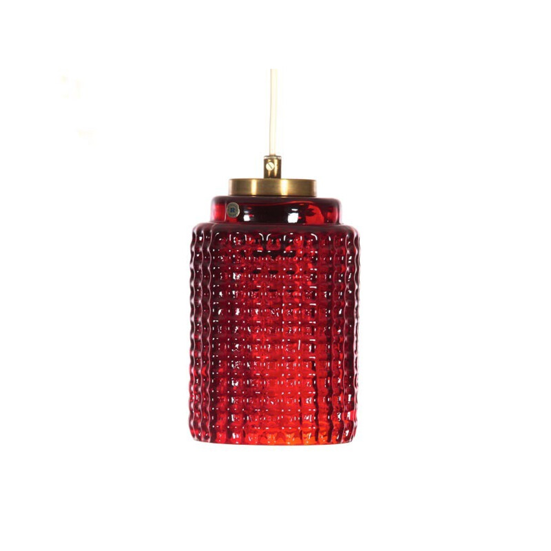 Lámpara de suspensión de vidrio rojo escandinavo - 1960