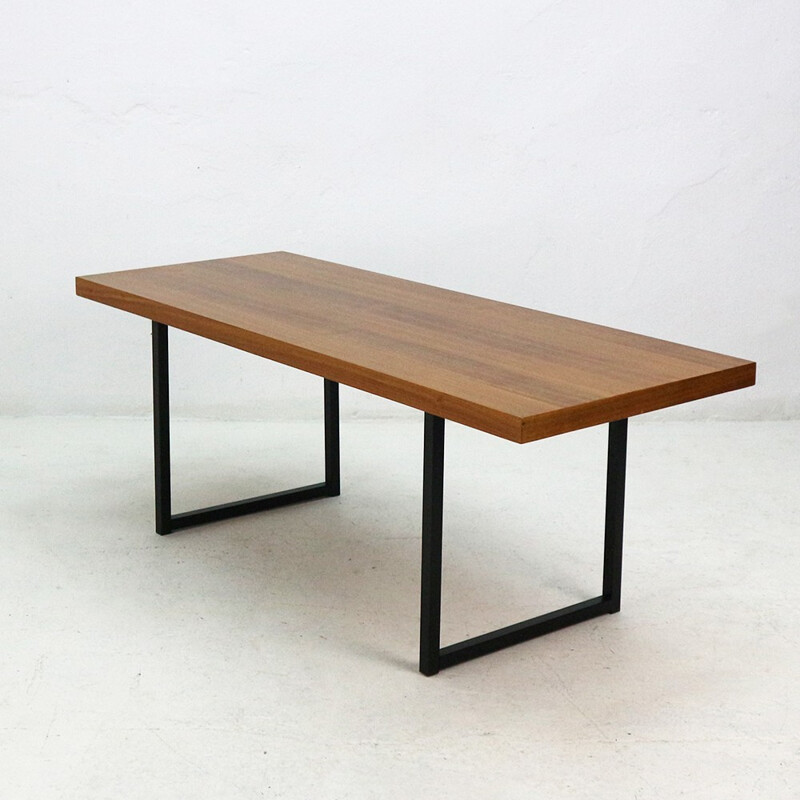 Vintage walnut coffee table with black steel base, 1960