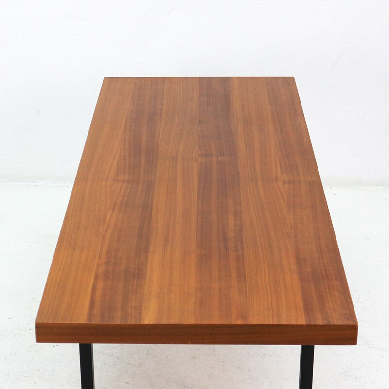 Vintage walnut coffee table with black steel base, 1960