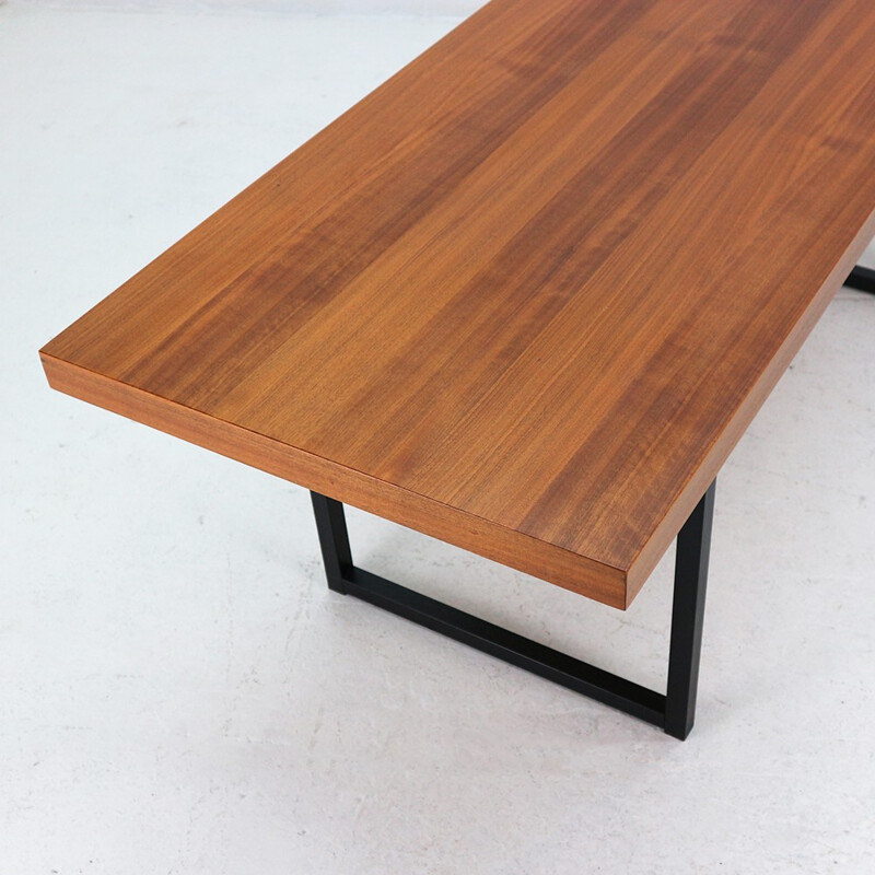 Vintage walnut coffee table with black steel base, 1960