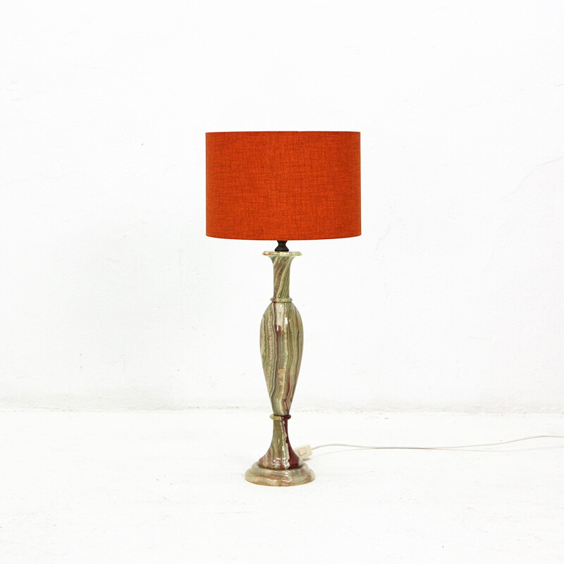 Vintage table lamp with marble base and orange lamp shade - 1960s