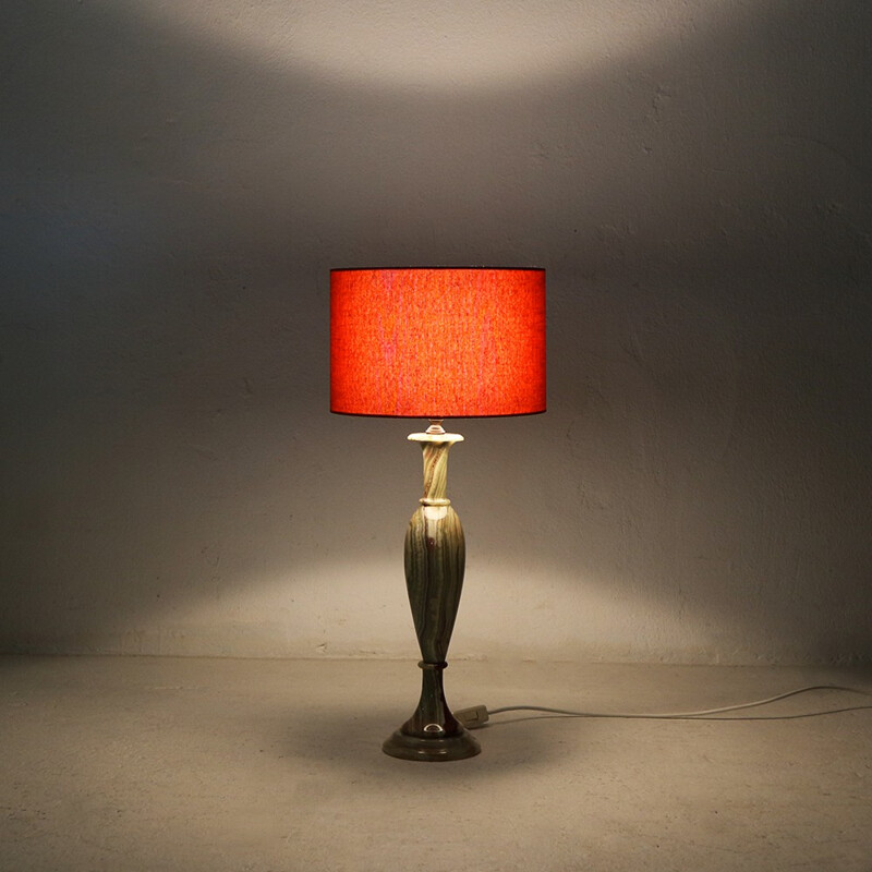 Vintage table lamp with marble base and orange lamp shade - 1960s