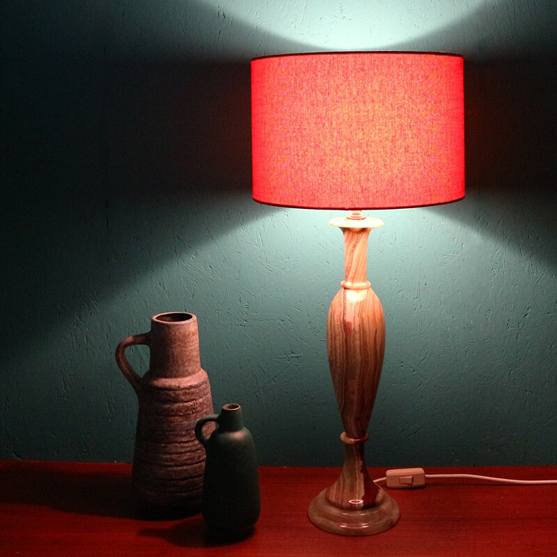 Vintage table lamp with marble base and orange lamp shade - 1960s