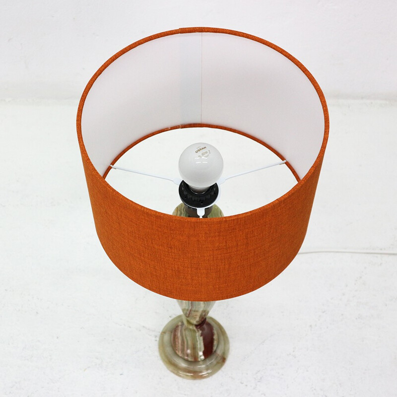 Lampe vintage avec socle en marbre et abat-jour orange - 1960