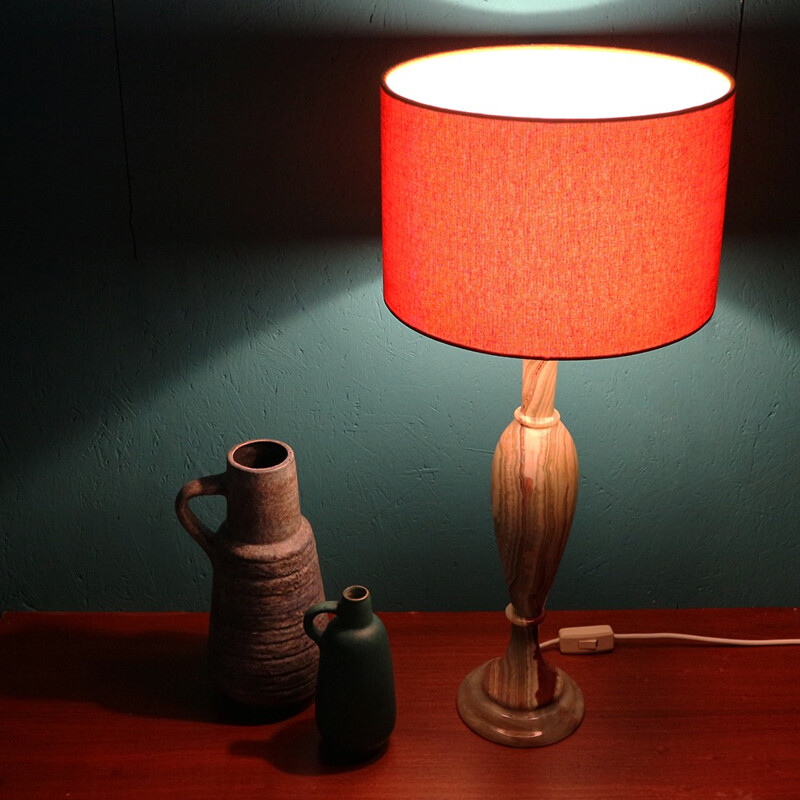 Vintage table lamp with marble base and orange lamp shade - 1960s