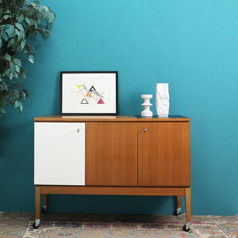 Vintage walnut small sideboard with raisable top - 1960s