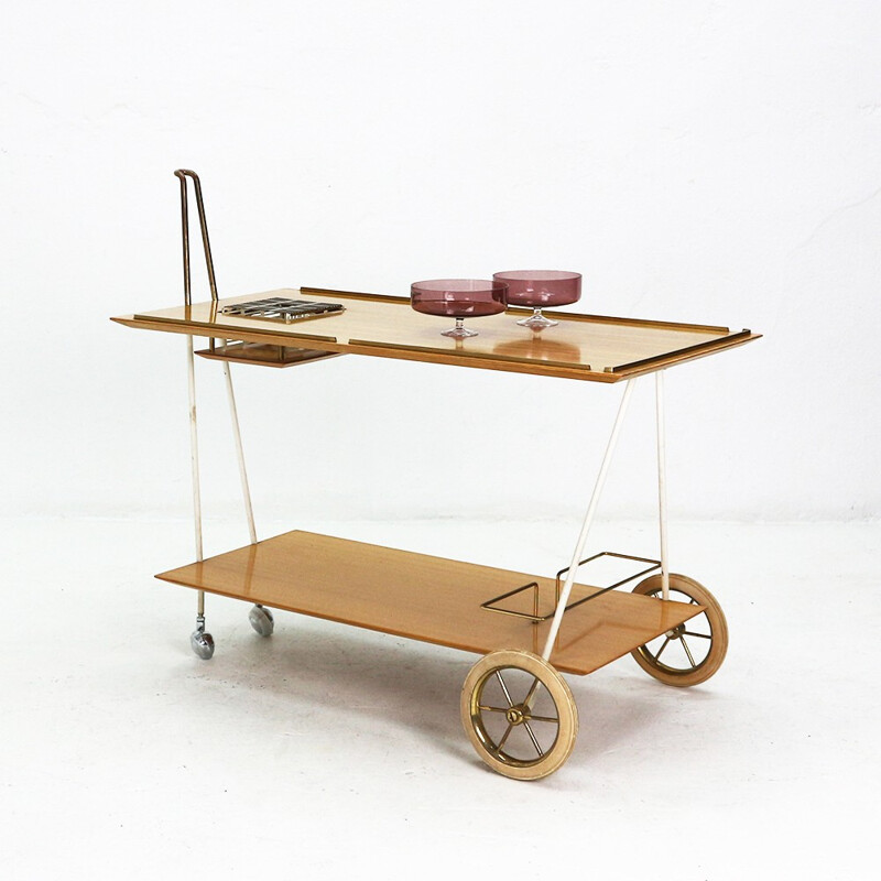 Vintage trolley in walnut and metal - 1950s