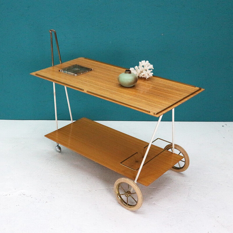 Vintage trolley in walnut and metal - 1950s