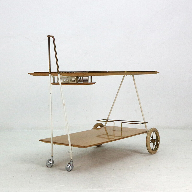 Vintage trolley in walnut and metal - 1950s
