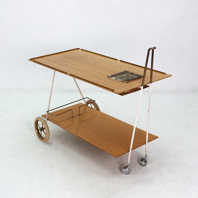 Vintage trolley in walnut and metal - 1950s