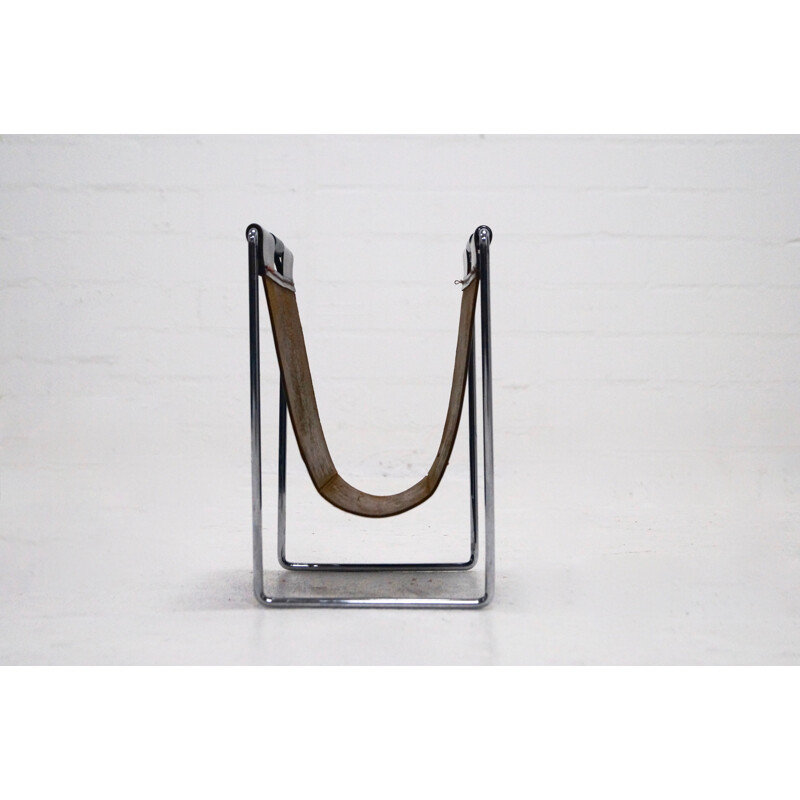 Vintage Magazine Rack in leather and chrome by Brabantia - 1970s