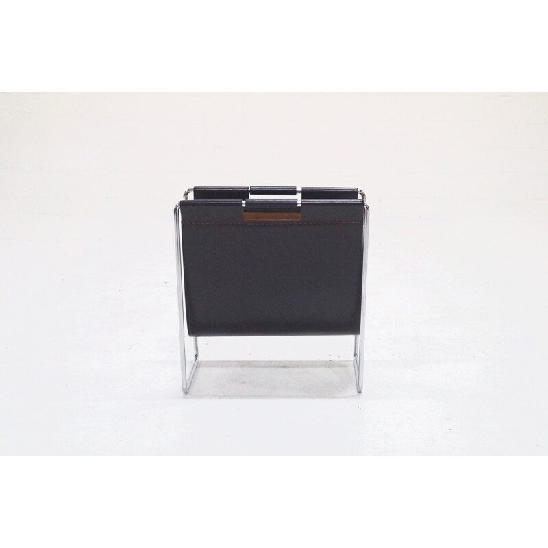 Vintage Magazine Rack in leather and chrome by Brabantia - 1970s