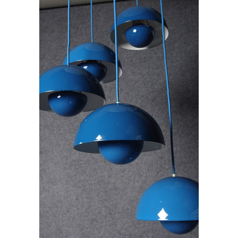 Hanging lamp 5 blue "Flowerpot", Verner PANTON - 1970s