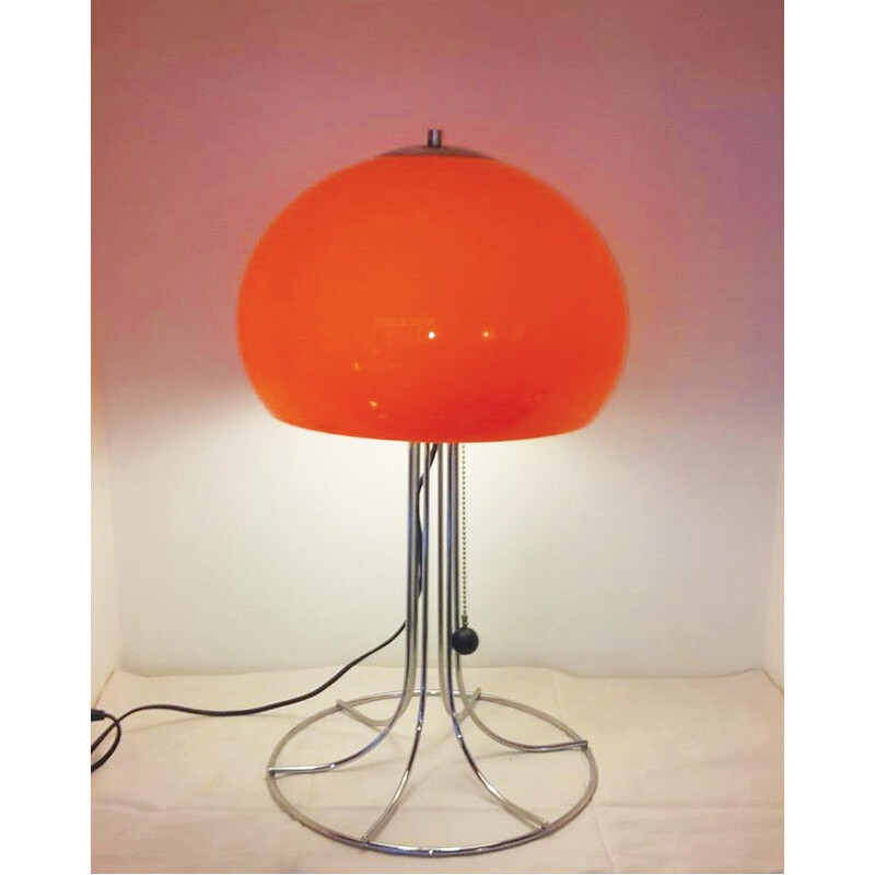 Vintage lamp in chrome-plated metal and orange plexiglas - 1970s