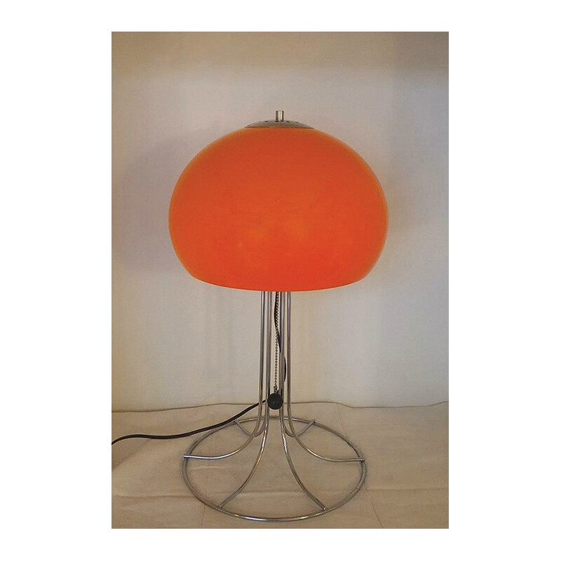 Vintage lamp in chrome-plated metal and orange plexiglas - 1970s