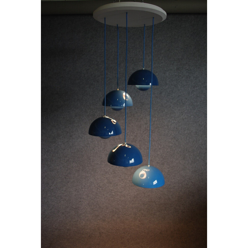 Hanging lamp 5 blue "Flowerpot", Verner PANTON - 1970s