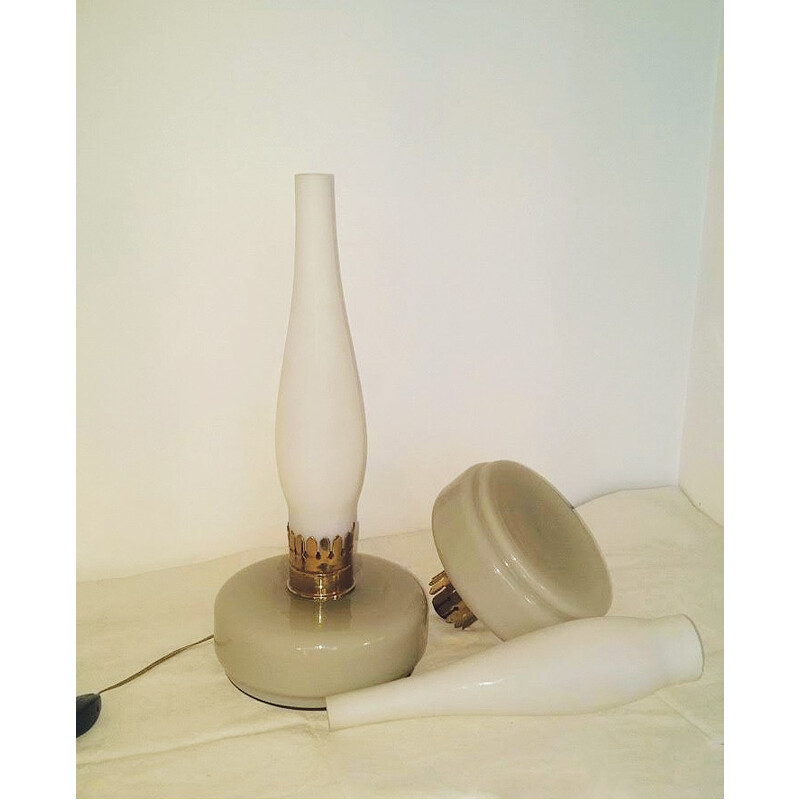 Pair of lamps in Murano glass and opaline - 1950s