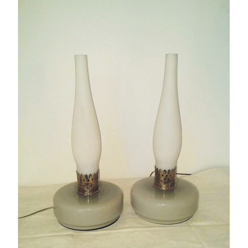 Pair of lamps in Murano glass and opaline - 1950s