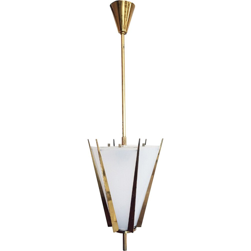 Vintage gilt metal and plexiglas hanging lamp - 1950s