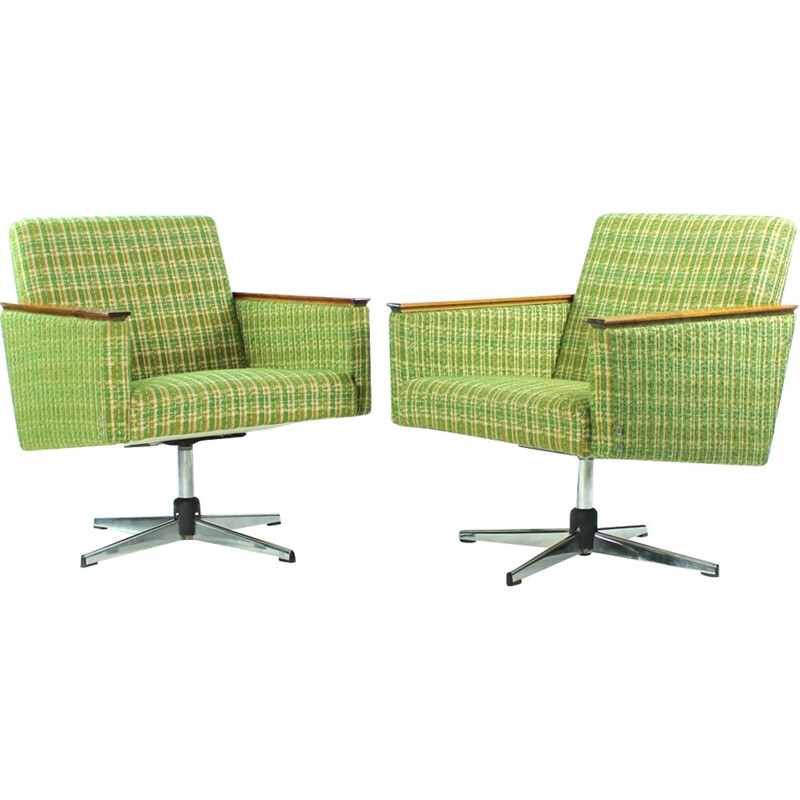 Pair of Green Swivel Club armchairs, Czechoslovakia - 1960s