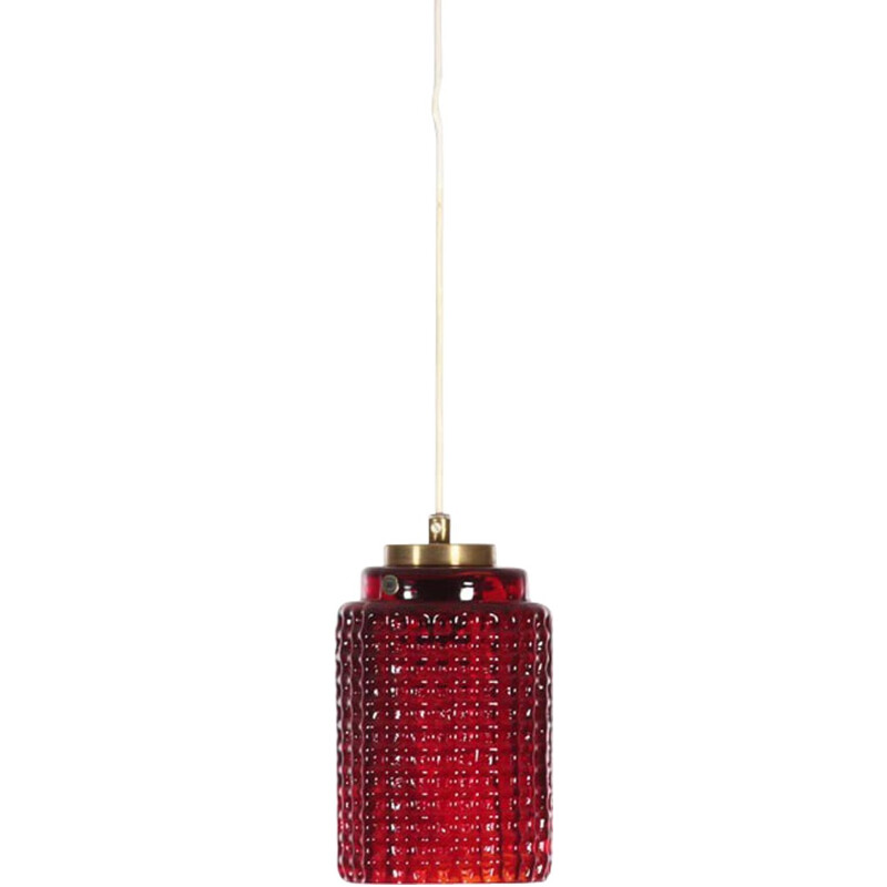Lámpara de suspensión de vidrio rojo escandinavo - 1960