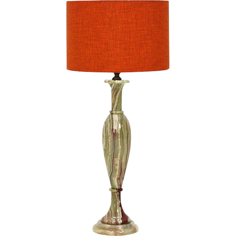 Vintage table lamp with marble base and orange lamp shade - 1960s