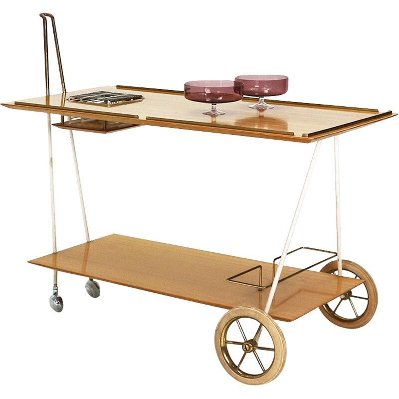 Vintage trolley in walnut and metal - 1950s