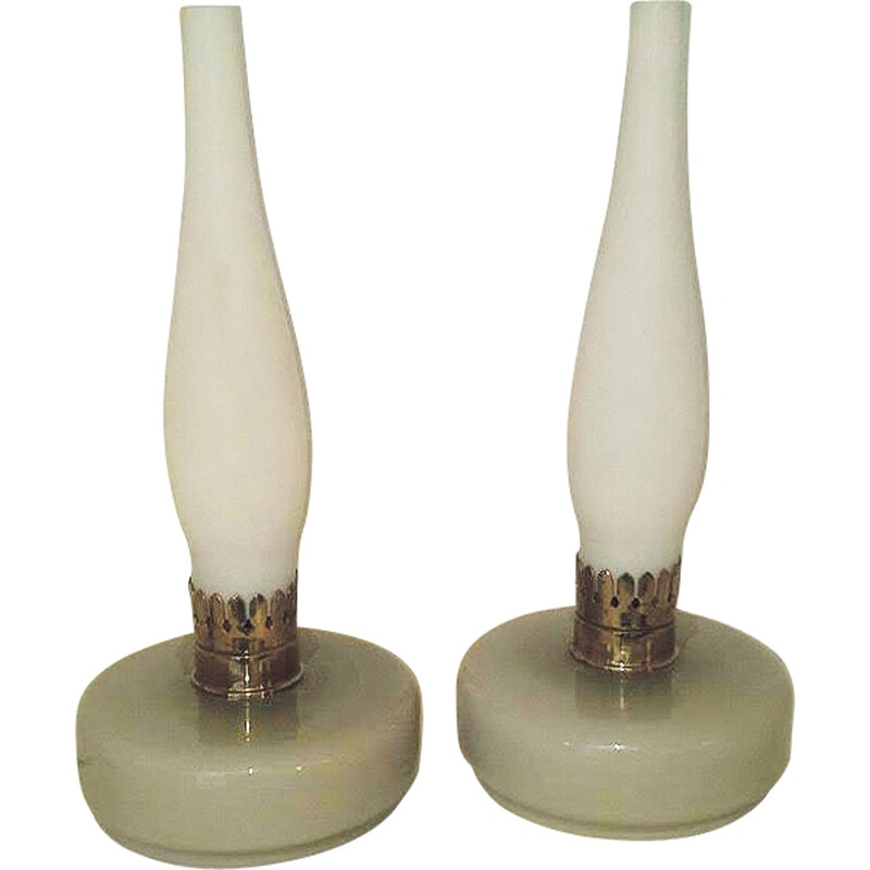 Pair of lamps in Murano glass and opaline - 1950s