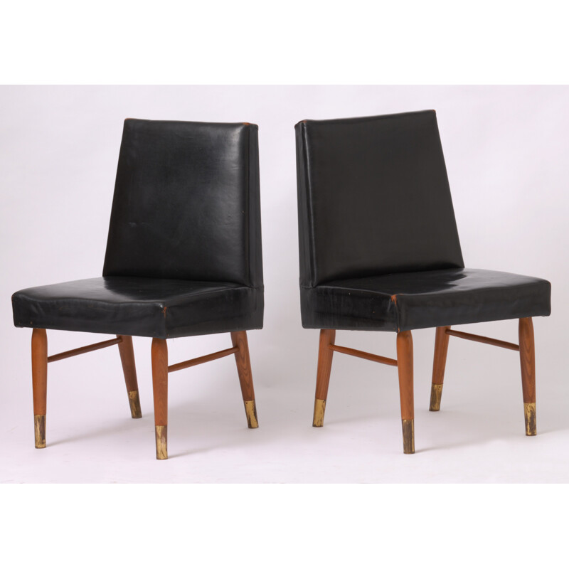 Pair of vintage chairs in black leather - 1960s 