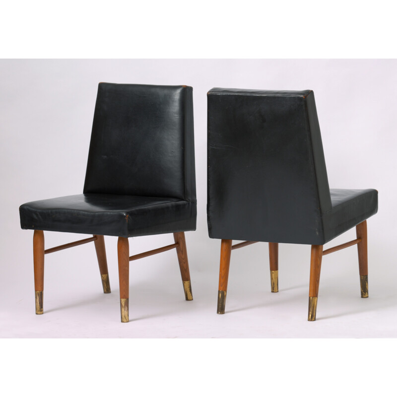 Pair of vintage chairs in black leather - 1960s 