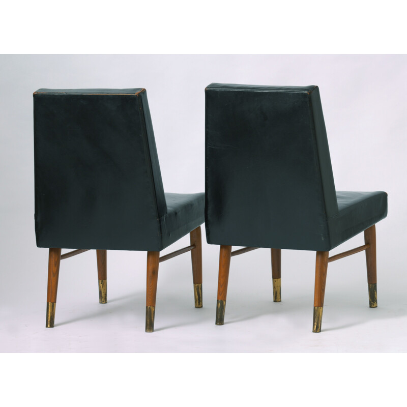 Par de sillas de cuero negro de época - 1960