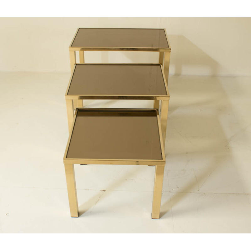 Set of 3 nesting tables in brass - 1970s