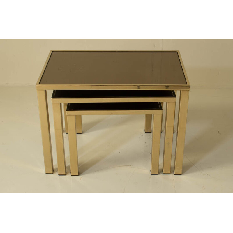 Set of 3 nesting tables in brass - 1970s