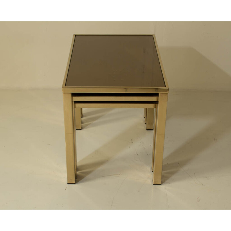 Set of 3 nesting tables in brass - 1970s