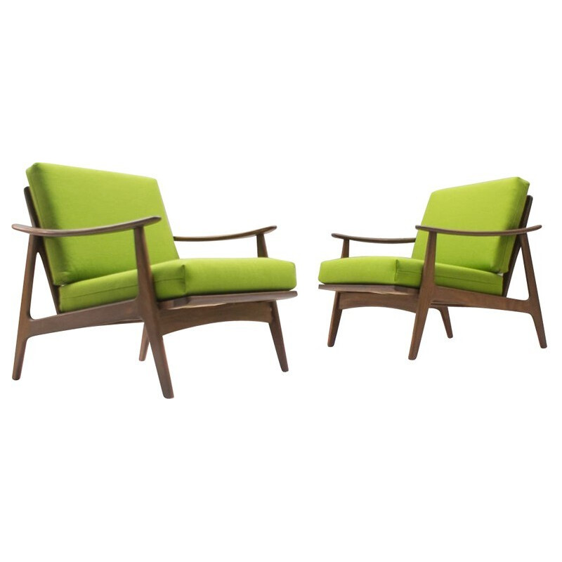 Pair of Mid-Century Scandinavian Green Armchairs - 1950s