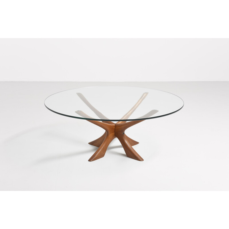 Vintage coffee table in glass and wood by Illum Wikkelso for Soren Willadsen - 1960s  