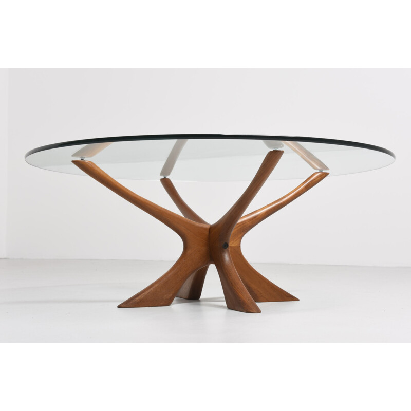 Vintage coffee table in glass and wood by Illum Wikkelso for Soren Willadsen - 1960s  