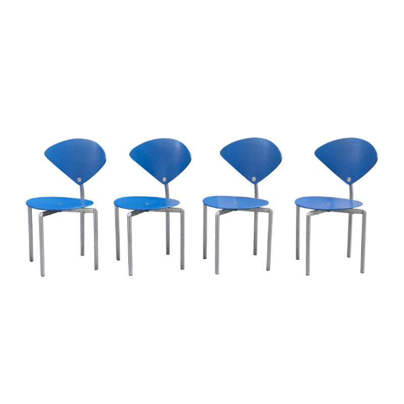 Lot de 6 chaises danoises en bleu pour Bent Krogh - 1980