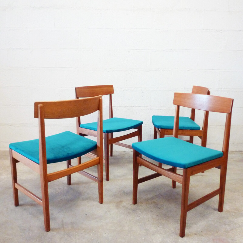 Set of 4 chairs made of teak and velvet - 1960s