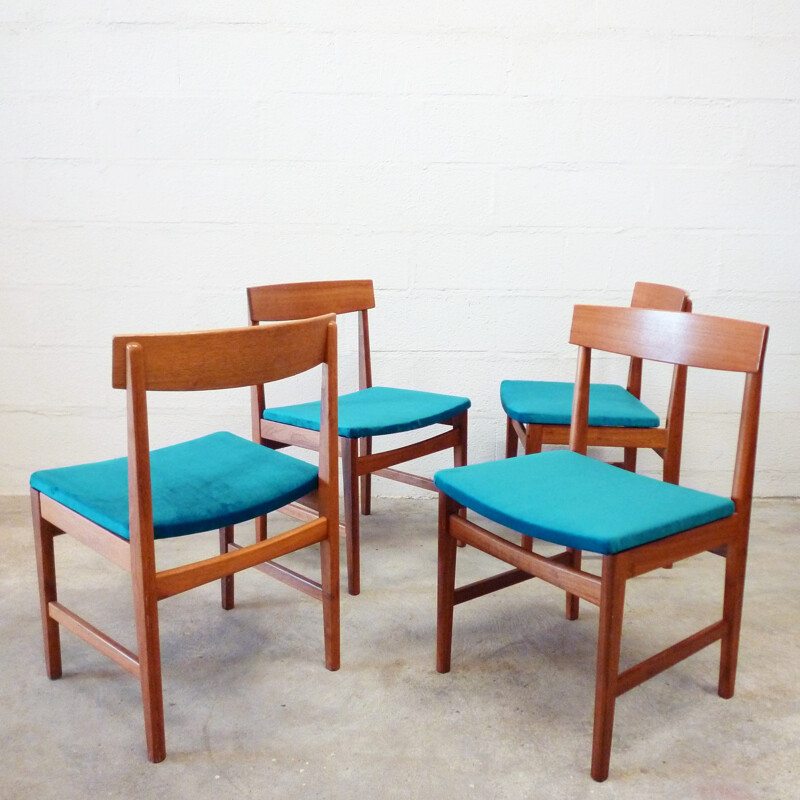 Suite de 4 chaises en teck et en velours - 1960
