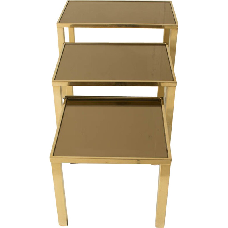 Set of 3 nesting tables in brass - 1970s