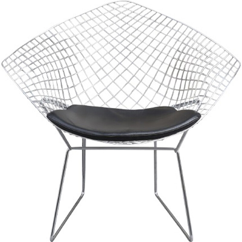 Black vintage armchair "Diamond Chair" by Harru Bertoia - 1970