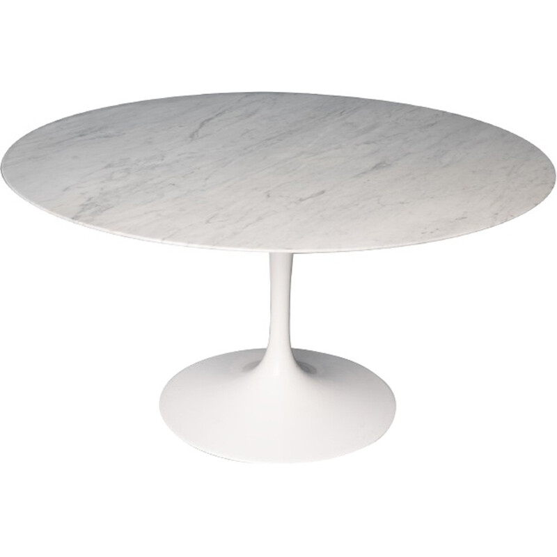 Round vintage marble white dining Table by Saarinin pour Knoll - 1970s