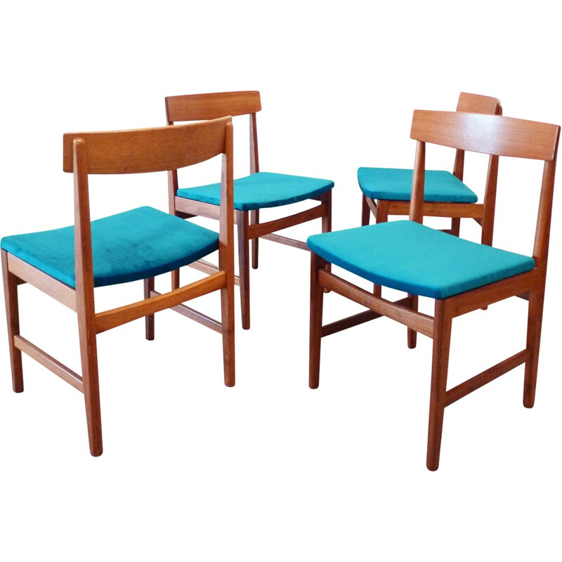 Suite de 4 chaises en teck et en velours - 1960