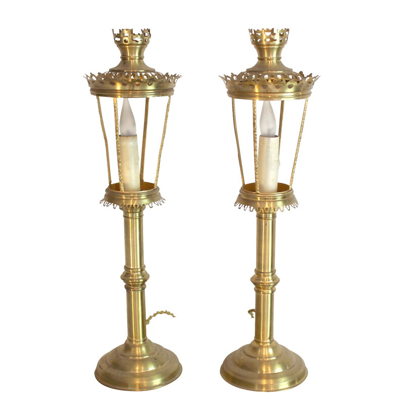 Paar Kerzenhalter-Lampen aus Messing - 1970