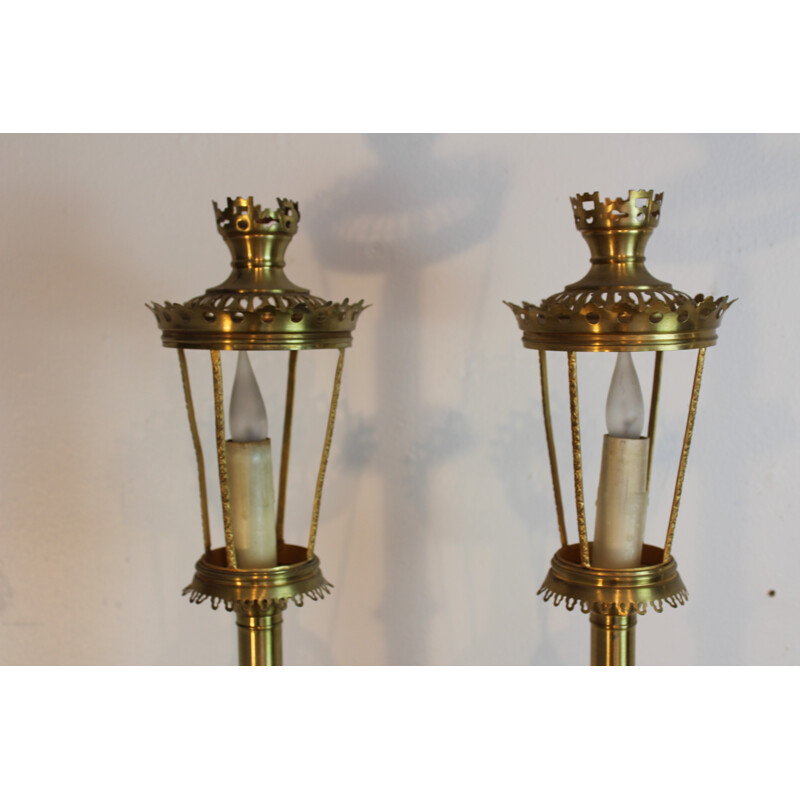 Pair of candleholder lamps in brass - 1970s