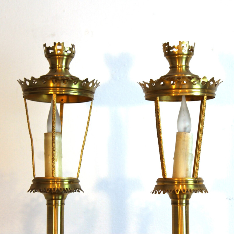 Pair of candleholder lamps in brass - 1970s